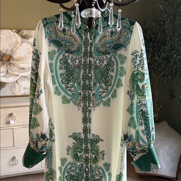 Elegant Green Paisley Maxi Dress Turkish - Picture 2 of 8